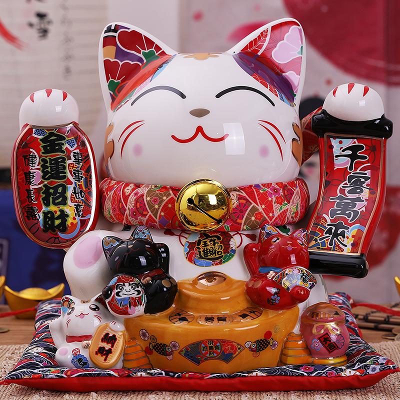 9 Inch Ceramic Maneki Neko Money Box Lucky Fortune Cat Figurine Coin Bank Home Decoration Kitten Ornament Business Gift