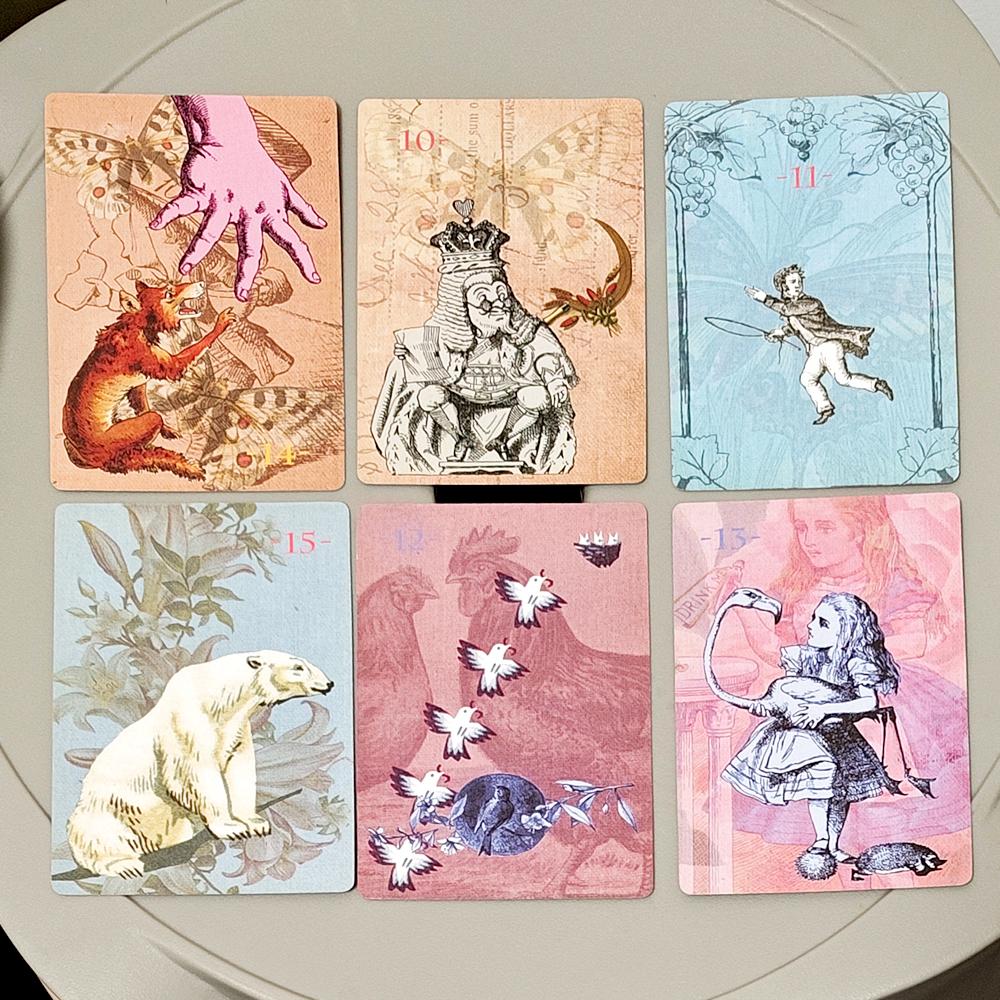 Alice im Wunderland Vintage Petit Lenormand Deck 36 Karten - Viktorianische Collage Divination Doppelt geprägter Karton 9*6cm