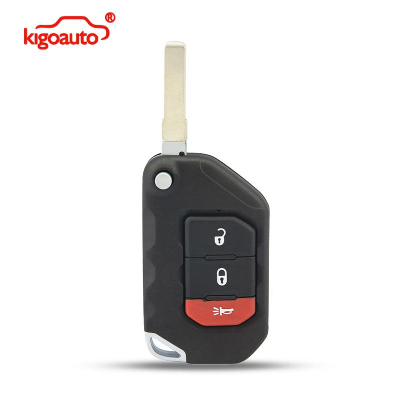 Kigoauto Remote Key Case Shell 3 Button with Panic OHT1130261 for Jeep Wrangler 2018-2019 Flip Key Fob Replacement Case Housing
