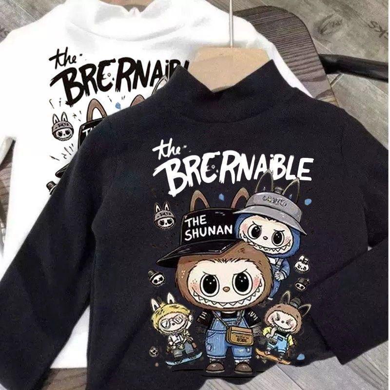 Kids' High Neck Fleece Long Sleeve T-Shirt for Spring, Autumn, and Winter