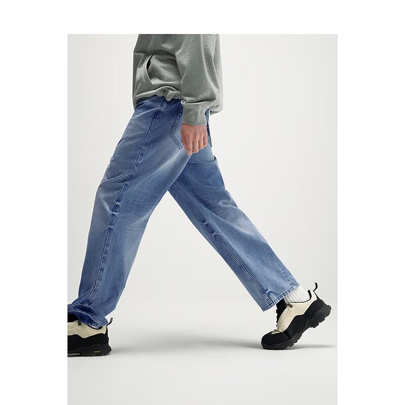 Peacebird Men's Loose Straight Distressed Dark Wash Jeans