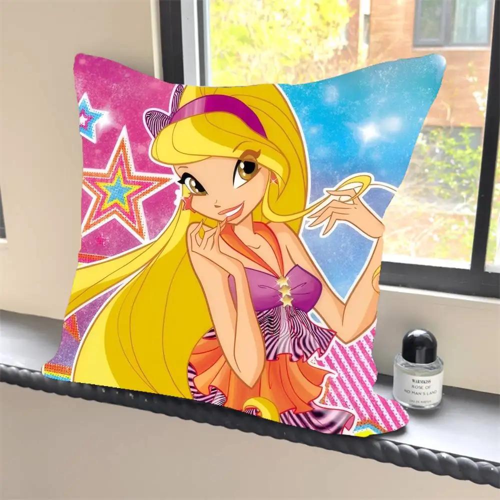 Sending Children Cute GirlS Cartoon W-Winx Pillow Case Square Pillow Bedroom Sofa Leisure Comfort Cushion Car Home Decoration
