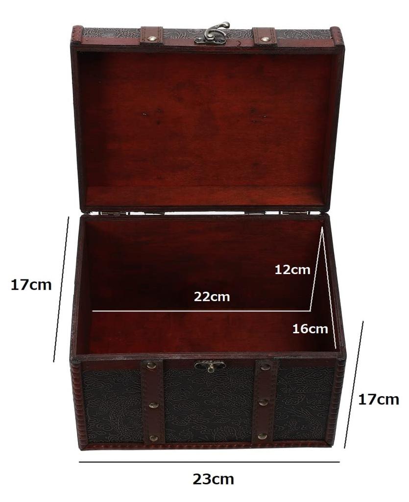 Antique-style wooden box with embossed details and retro rivet decoration for small items