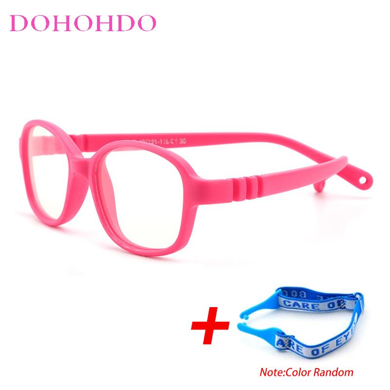 

Гибкая детская оправа для очков TR90 с защитой от синего света для мальчиков и девочек, профессиональная оправа для очков по рецепту при близорукости и дальнозоркости со шнурком ярко-розовый