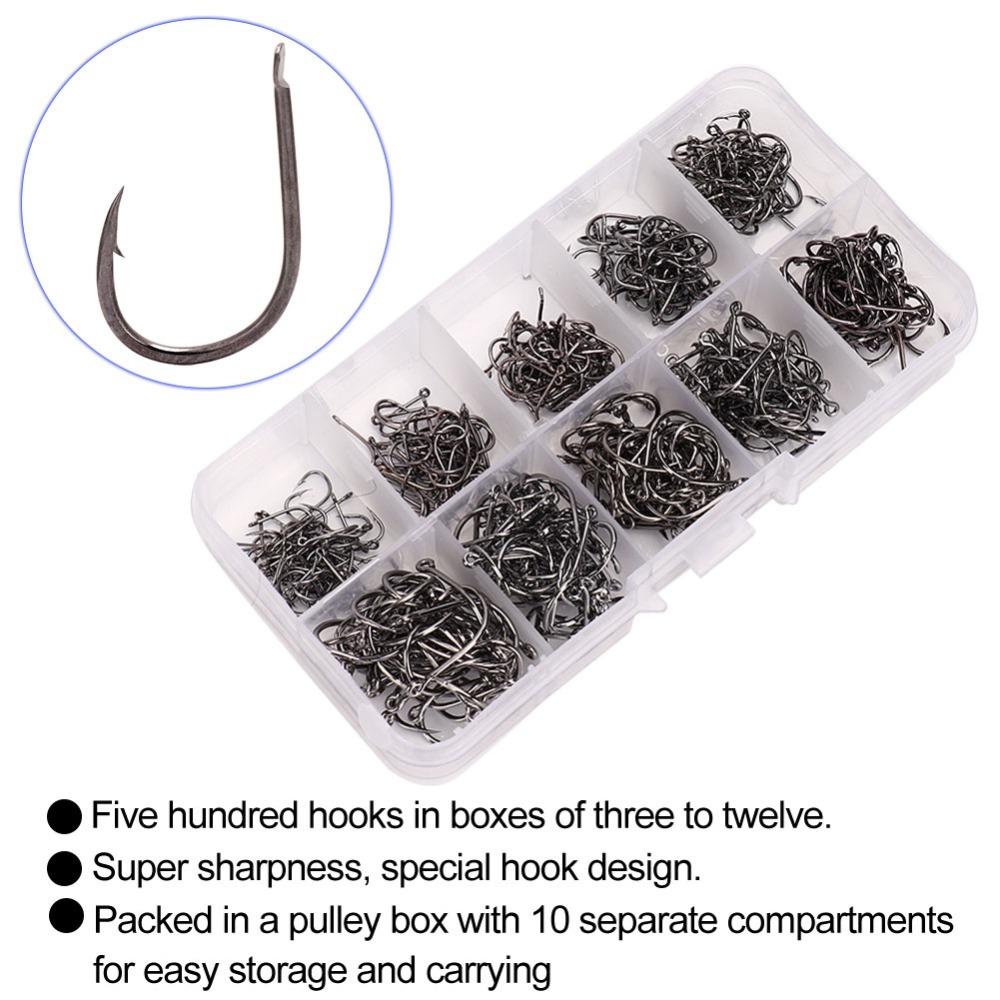 500PCS 3#-12# Barbed Fishing Hooks High Carbon Steel Fishing Hooks  Catfish Fishing