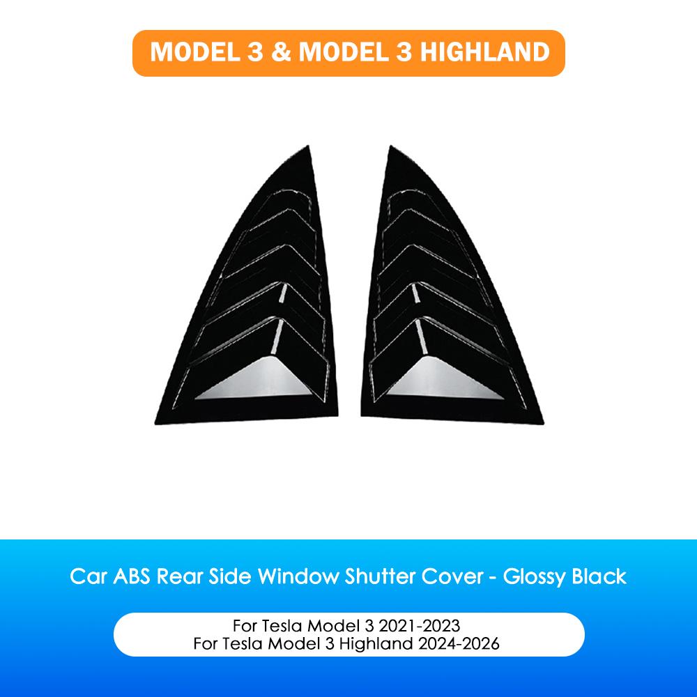 Heenvn 2PCS Side Window Louver Cover Sport Style For Tesla Model Y Juniper Model 3 Highland 2026 ABS Rear Window Shutter Cover