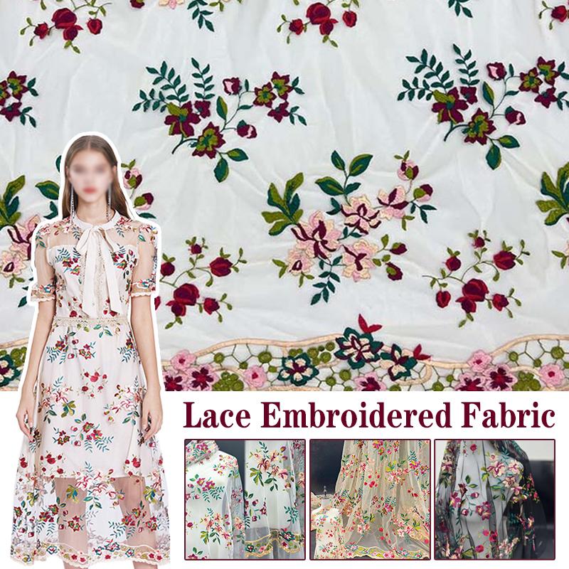 1 Yards Floral Embroidery Tulle Fabric Textile Mesh Material Soft Lace Flower Fabric For Diy Sewing Clothing Wedding Dress