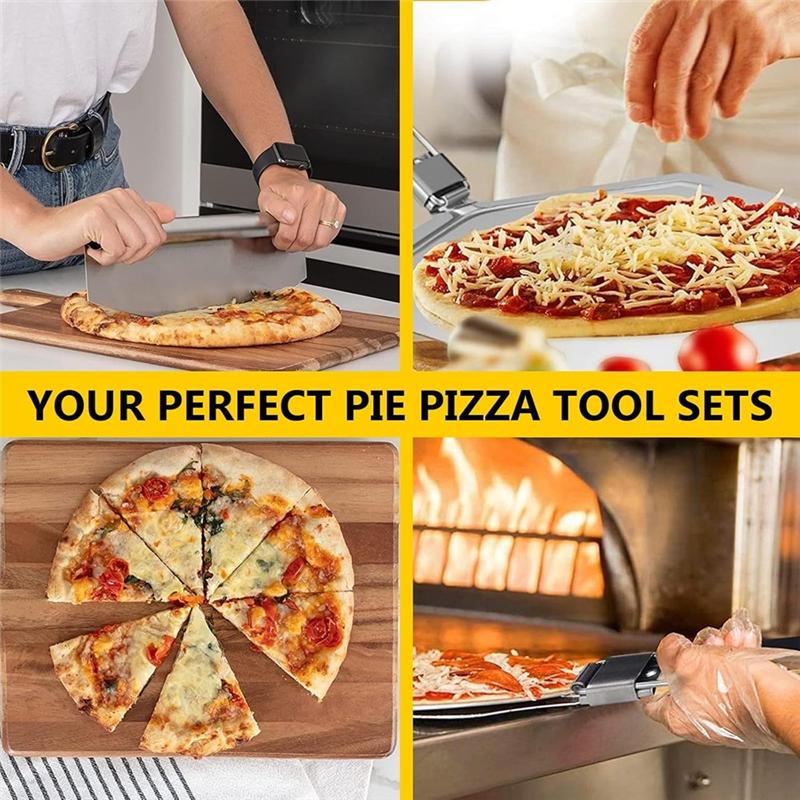 Pizza Peel 12 Inch, Metal Pizza Peel With Foldable Handle(12X 16Inch) Pizza Paddle With Cutter Set& Pizza Spatula