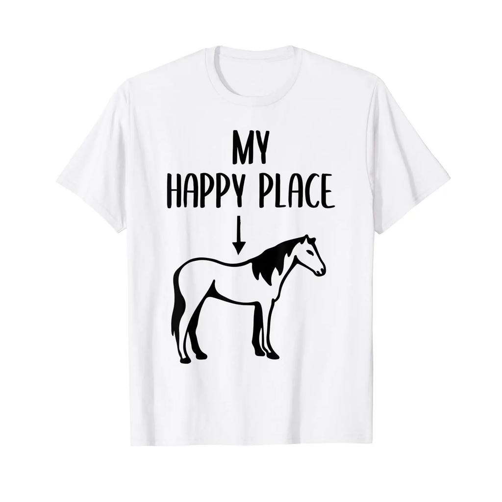 My Happy Place Horse Lover Rider Farmer T Shirt Vintage Designer Clothes Breathable Streetwear Versatile Comfortable