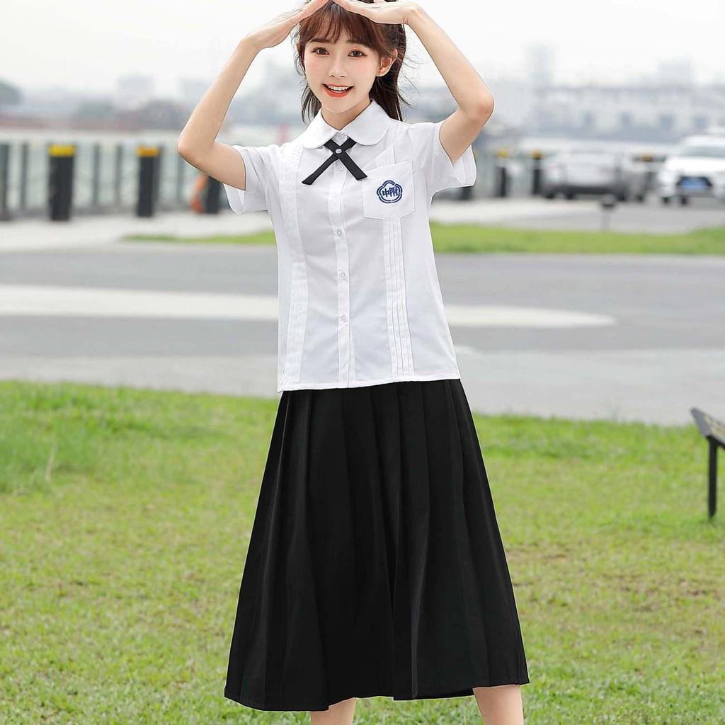 Taiwan JK School Uniform Set: White Shirt & Accordion Pleat Skirt, College Style for Summer Graduation