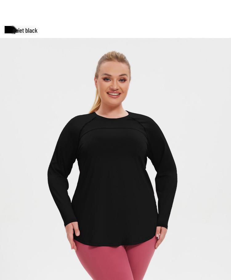 Women's Plus Size Mesh Patchwork Moisture-Wicking Long Sleeve Yoga Top