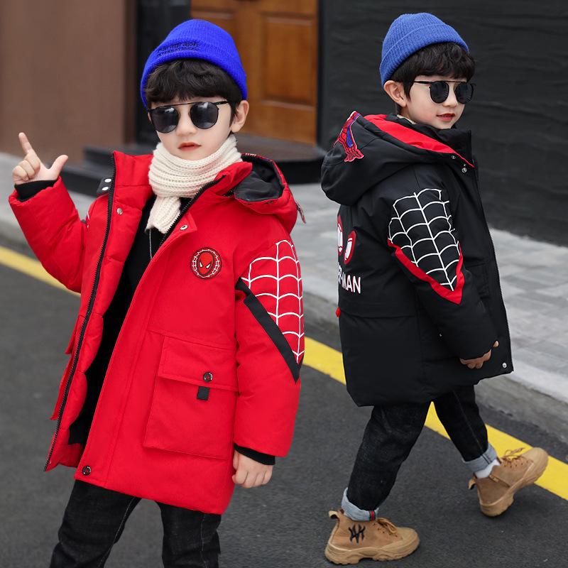 Boys' Mid-Length Winter Cotton Coat with Fur Collar - Korean Style