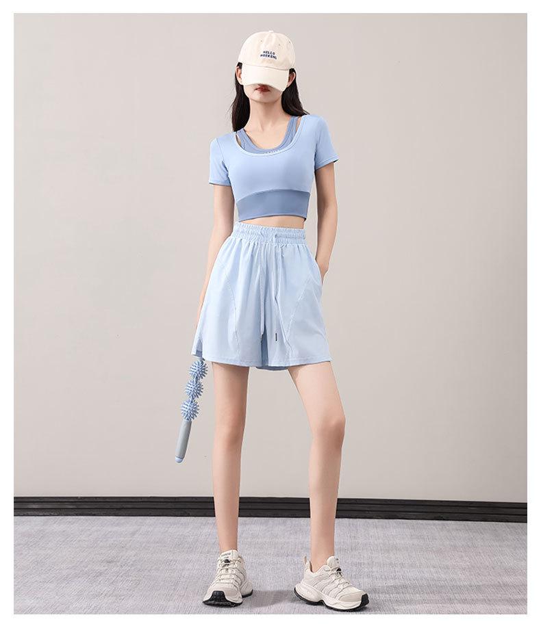 Women's Summer 2025 Fashion Quick-Dry Yoga Set: Loose Five-Point Pants & Short Sleeve Top