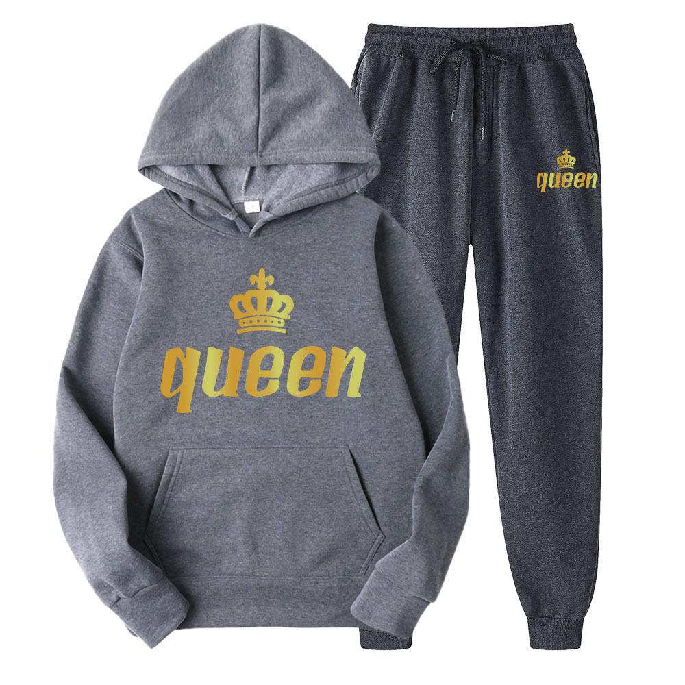Couple Hooded Sweatshirt Set - Queen & King Band Long Sleeve Sportswear