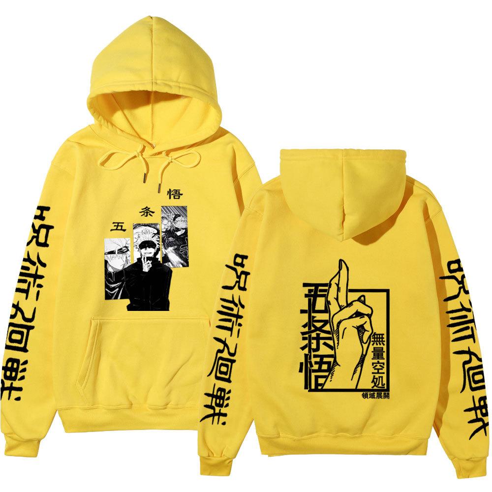Jujutsu Kaisen Gojo Satoru Double-Sided Hoodie Anime Sleeve Print Long Sleeve Casual Manga Graphic Hooded Pullover Sweatshirt