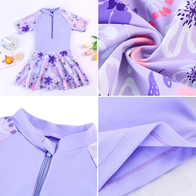 Girls' Cute Floral Cartoon One-Piece Swimsuit - Conservative Swimwear In Small, Medium, Large for Summer.