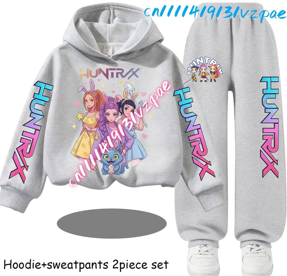 Kp-op Kids New Fashion Cartoon Print 2pcs Hoodie+Pants Sportsuits Casual Outfits Clothes for 2-13 Years Boys Girls
