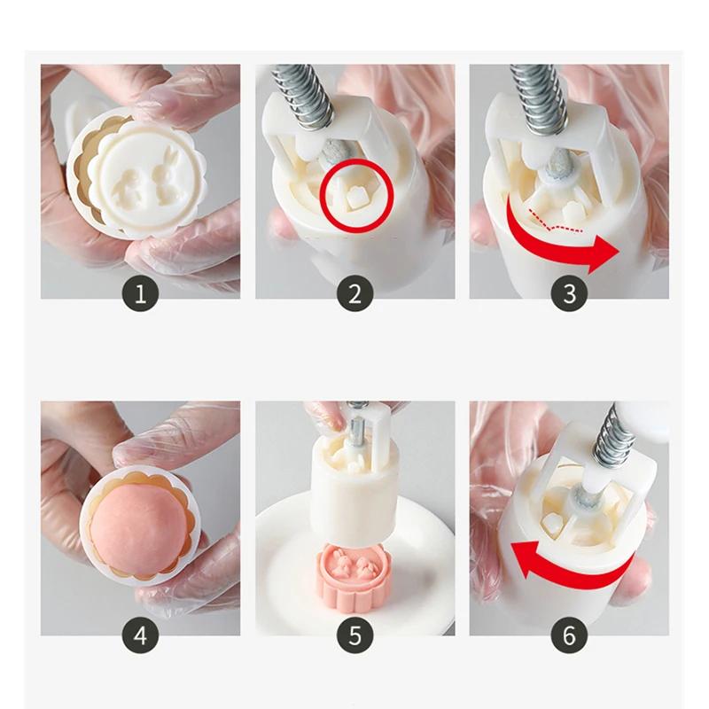 20g Flower Mini Moon Cake Mold Hand-pressed Household 30g Moon Cake Fondant Mold Pastry Baking Accessories 1 Barrel 6 Stamps