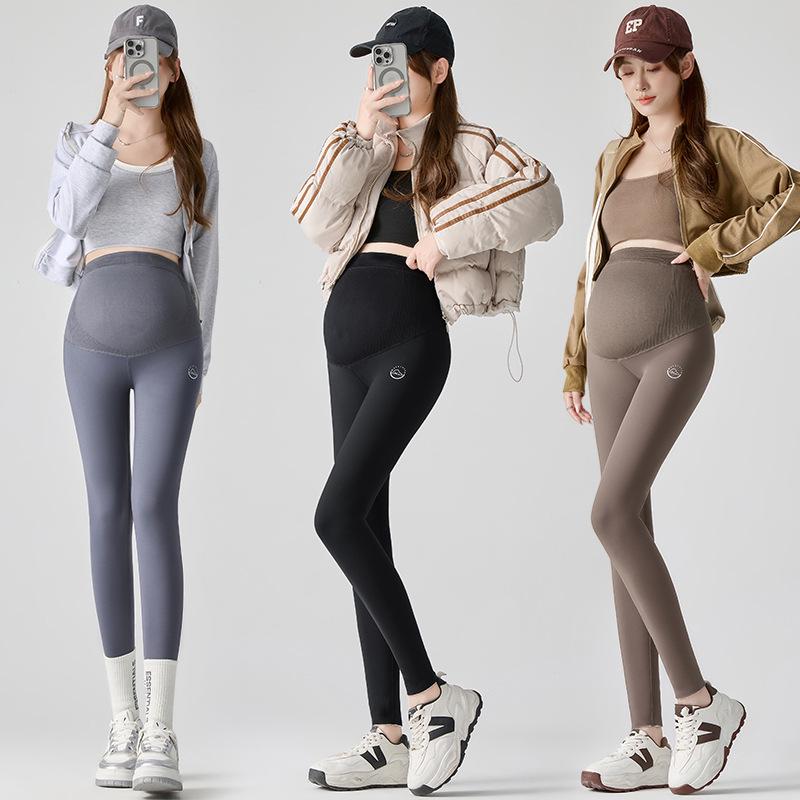 Colanți de maternitate cu căptușeală de lână, model rechin, gri închis - Suport abdominal și ridicare șolduri, pentru toamnă/iarnă, pantaloni de yoga pentru sarcină