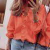 Sommer Herbst Neue Langarm Rüschen Casual Shirt Frauen Tops Vintage Print Elegante Plus Größe Bluse Frauen Mode Tasten Lose Weibliche Shirts 24662