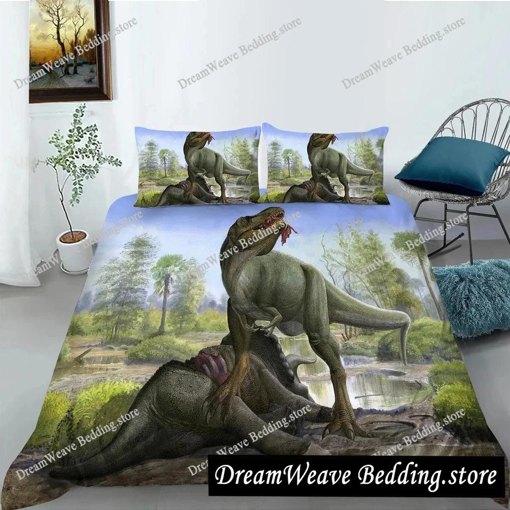 Copripiumino con dinosauro giurassico, Tyrannosaurus Rex, set di biancheria da letto con creature feroci e predatori, copripiumino in poliestere per letto matrimoniale queen size.