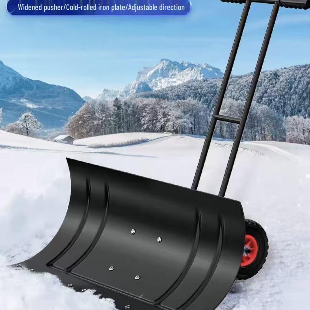Large, Lightweight Snow Shovel with Wheels – Manual Outdoor Snow Sweeper