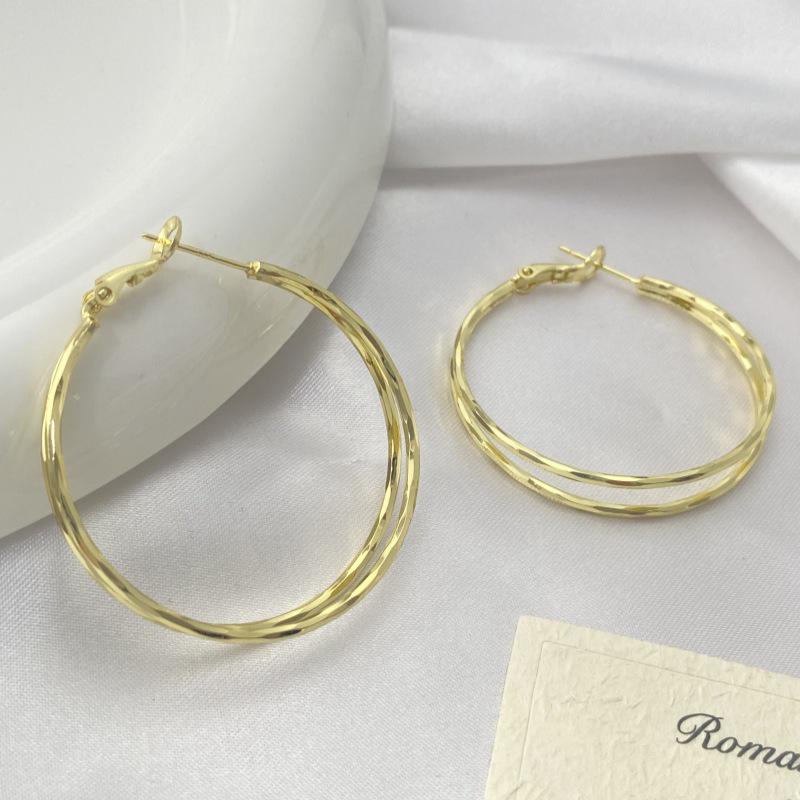Elegant French Double Layer Large Hoop Earrings - Slimming High-End Plain Hoops, Cold Style