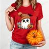 Cute-Ghost-Pumpkin Spice Fall Halloween Design Graphic T-Shirt Oversized Tee for Women Unisex Wear Blouse Spooky Season Gifts