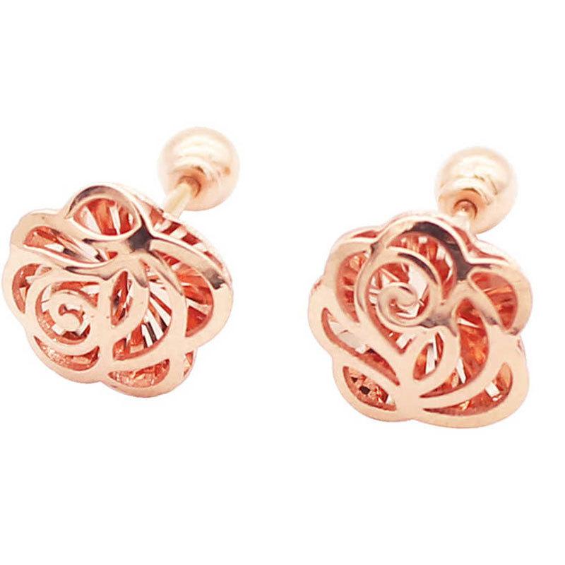 Rose Gold Plated Double-Layer Hollow Rose Purple Gold Exquisite Colored Gold Stud Earrings For Women