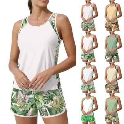 Womens Two Piece Tankini Swimsuits 2026 Tummy Control Athletic Tank Top with Printed Swim Shorts Pockets S 6XL