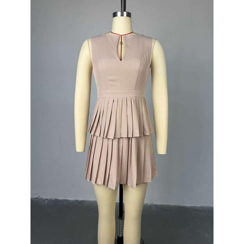 

Fashion Wind Summer Fresh Sweet Fashion V Neck High Waist Pleated Dress V-Neck Pleated Dress Khaki L