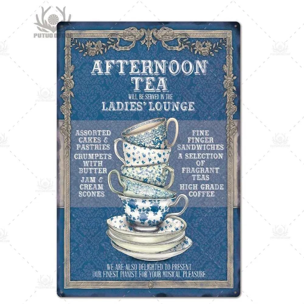Tea Logo Metal Plaque Retro Metal Shabi Chic Tin Logo Metal Poster Decoration Iron Plate Kitchen Wall Decoration