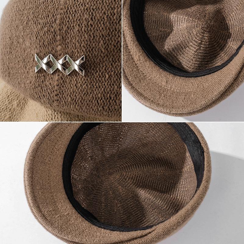 Autumn and winter new metal standard beret children big head circumference show face small reverse wear woolen forward hat painter hat