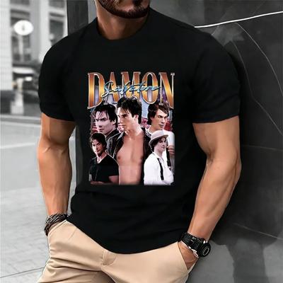 Camiseta con Estampado de Damon Salvatore Ian Somerhalder para Mujer, Drama de TV, Moda Gótica Retro, Camiseta Oversize para Ropa de Calle Femenina