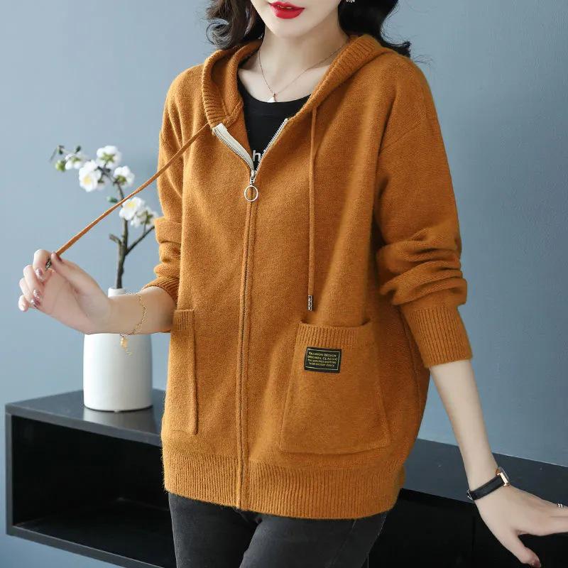 Women's Korean Style Hooded Knit Cardigan Jacket - Autumn 2026 Fashion Outerwear