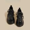2025 Autumn New Thick High-heeled Loafers Women's Black Platform-soled Lace-up British Style College Jk Retro Small Leather Shoes