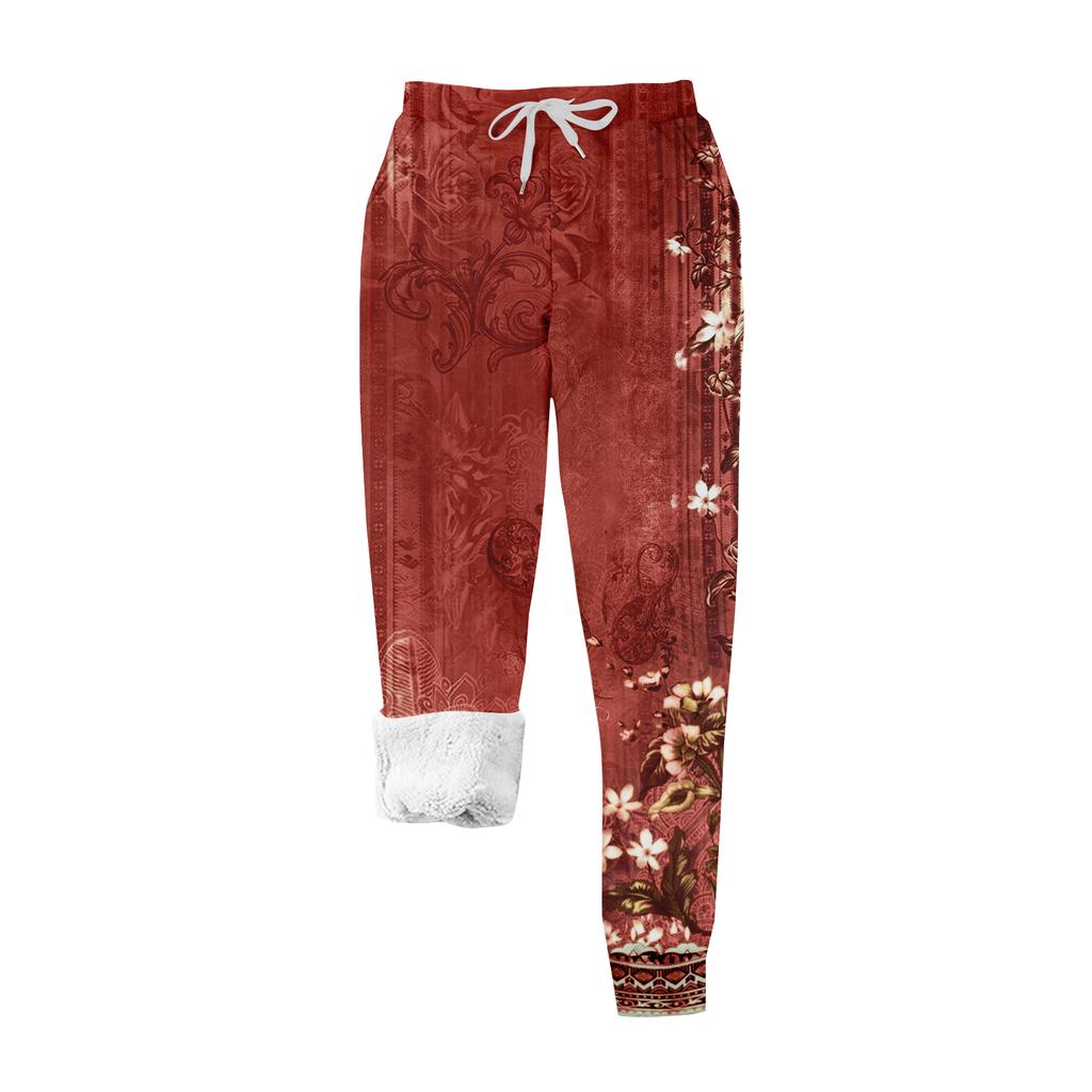Women's Casual Fashion Home Christmas Print Plush Sweatpants