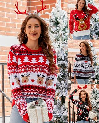 Christmas Knitwears Sweater Women Autumn Winter O Neck Long Sleeve Printed Casual Knitted Pullovers Top