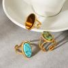 Französischer Retro Edelstahl Schmuck mit eingelegtem Türkis Afrikanischem Türkis Tigerauge Ring für Damen