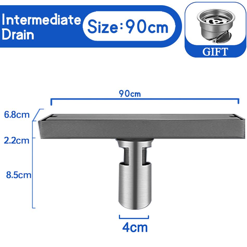 Invisible Tile Floor Drain Stainless Steel Grey Bathroom Shower Long Linear Water Drainage Side Floor Drain 60 70 80 90 100 CM