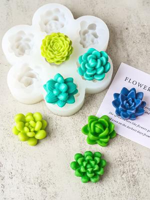 7Pcs Succulent Flowers Candle Mold 3D Cactus Lotus Rose Soap Plaster Crafts Mold DIY Chocolate Fudge Pastry Cake Silicone Mould