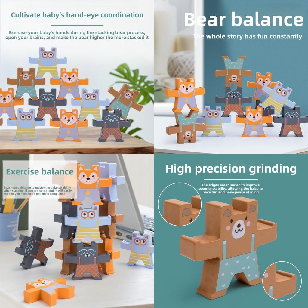 Wooden Bear Balance Stacking Toy For Kids Development And Hand Eye Coordination