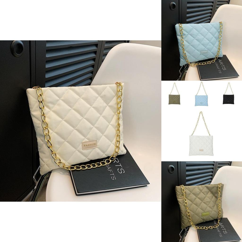 Stylish Nylon Quilted Chain Bucket Bag For Women Trendy Street Fashion Handbag