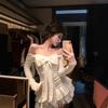Xiaoxiangfeng Bow Long-sleeved T-shirt Women's Autumn and Winter Pure Desire One-word Shoulder Fishbone Top High-end Bottoming Shirt Inner