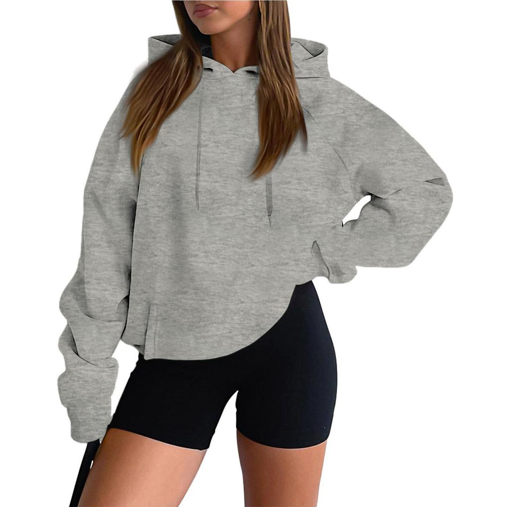 Women's  Long-sleeved Solid Color Plus Velvet Thickened Women's Hooded Sweatshirt