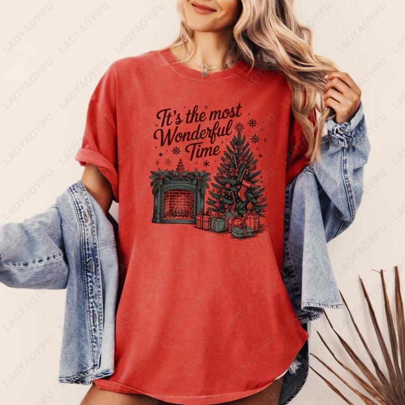 Christmas Time Shirt Its The Most Wonderful Time Graphic Shirt Retro Style Christmas Tees Fashion Holiday Party Woman Tshirt