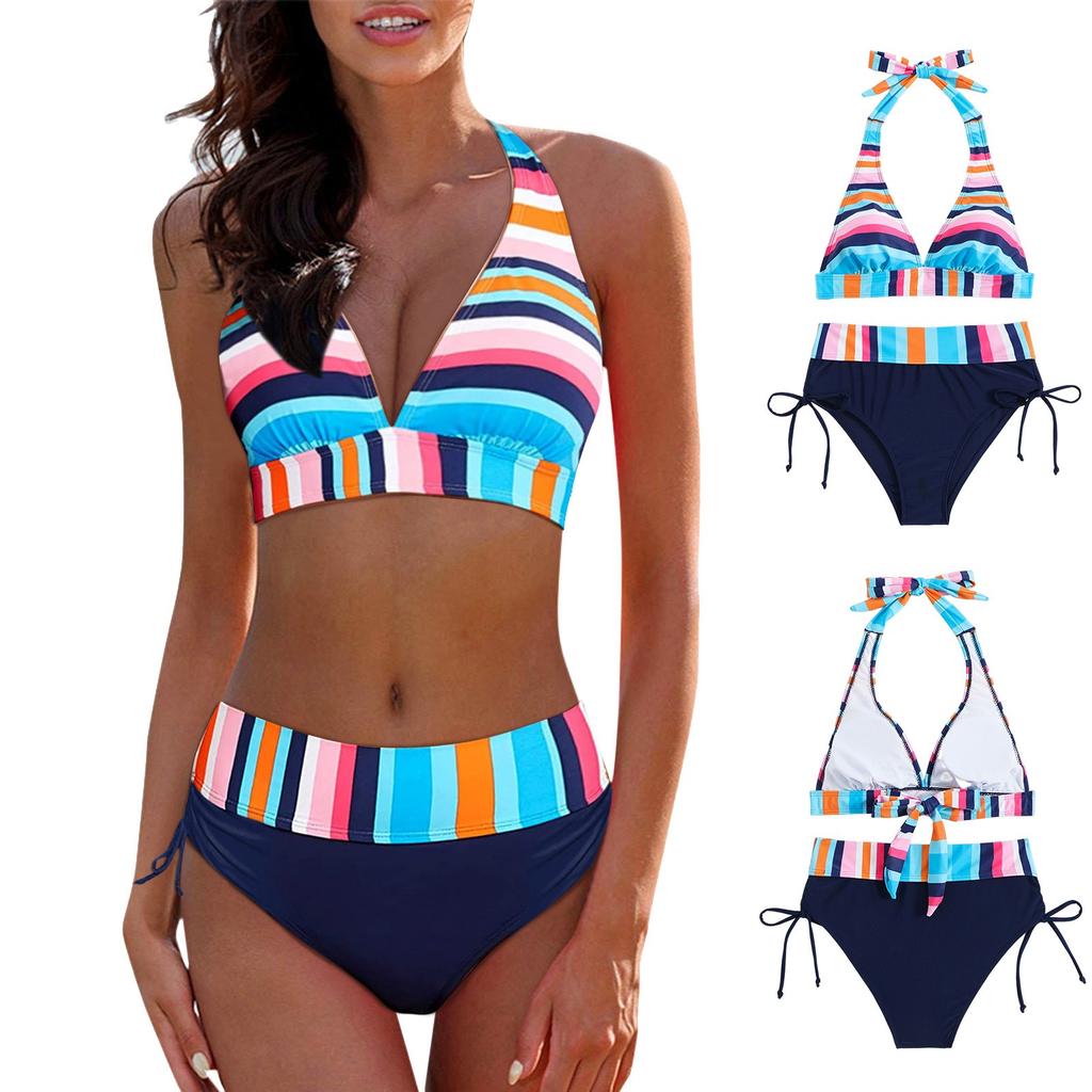 Women's Sexy Lace Striped Printed Bikini Suit