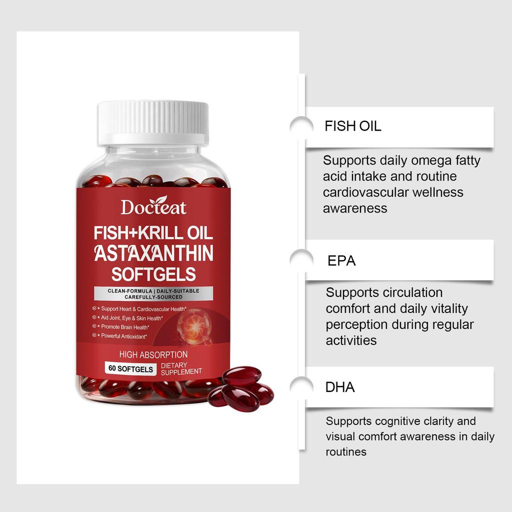DOCTEAT Astaxanthin Fish Oil Capsules - Gentle Daily Support for Body Comfort.