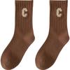 Women's Spring and Autumn Mid-calf Socks, Sweat-absorbing C-letter Color Socks, Embroidered Women's Socks, Long Cotton Socks