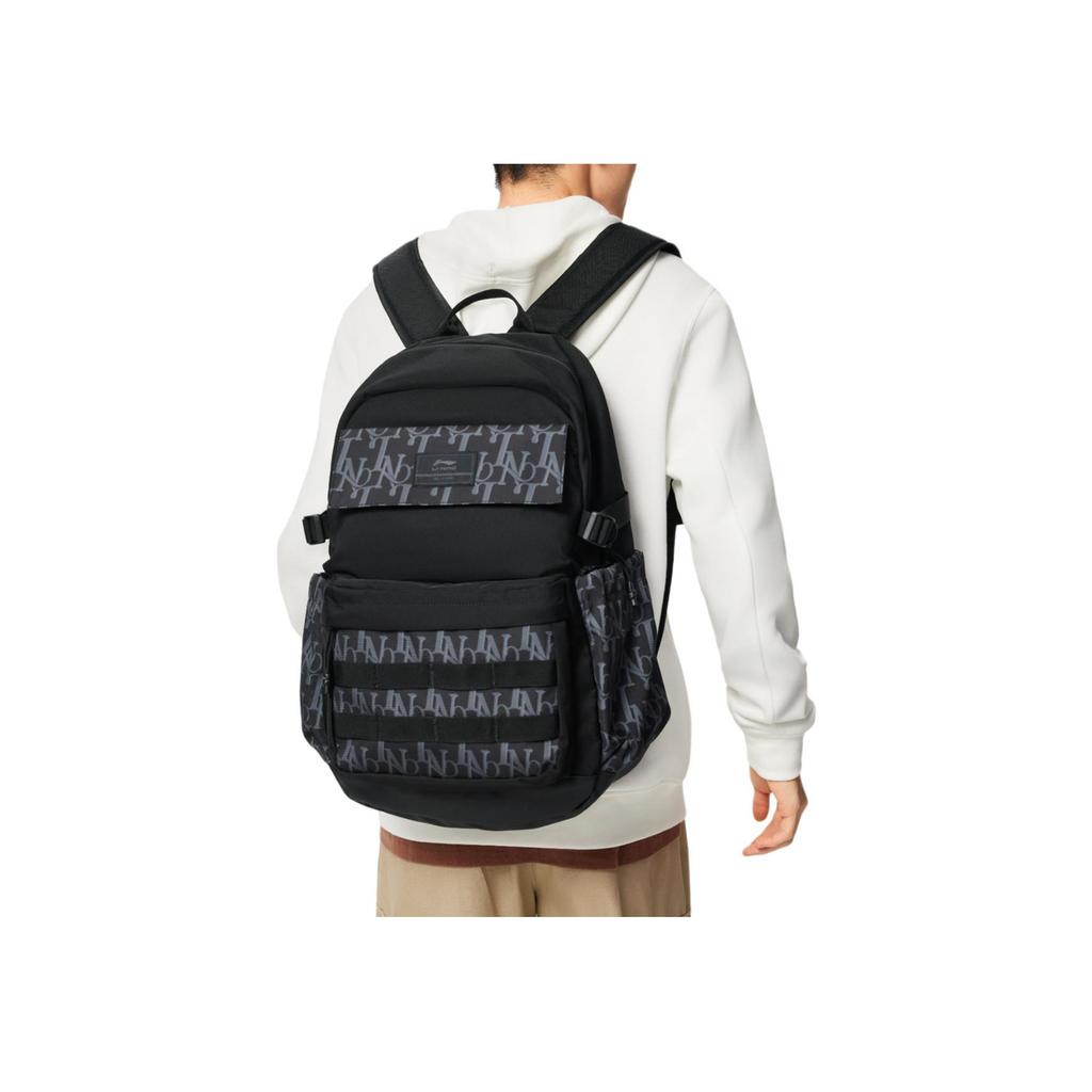Li Ning Sports Lifestyle Series Letter Print Polyester Backpack Unisex Backpack Black ABSV327-1